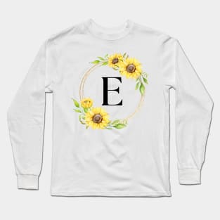 Initial E Sunflower Monogram Design Long Sleeve T-Shirt